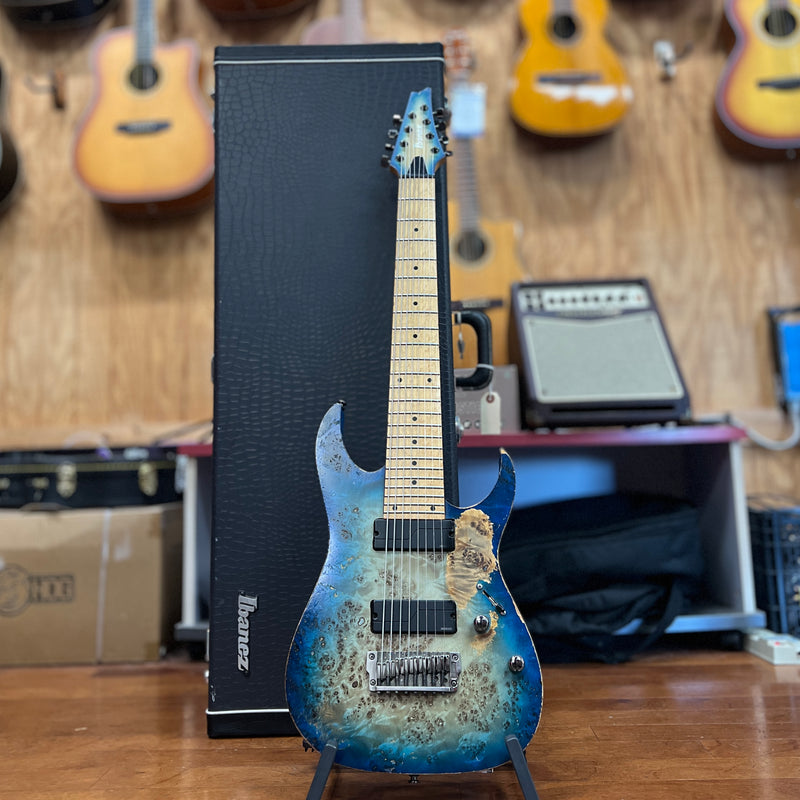 USED Ibanez RG852MPB Prestige Series 8-String Electric Guitar, Ghost Fleet Blue Burst w/ Case