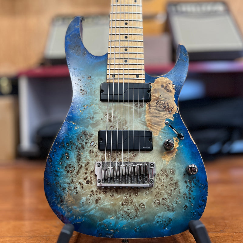 USED Ibanez RG852MPB Prestige Series 8-String Electric Guitar, Ghost Fleet Blue Burst w/ Case
