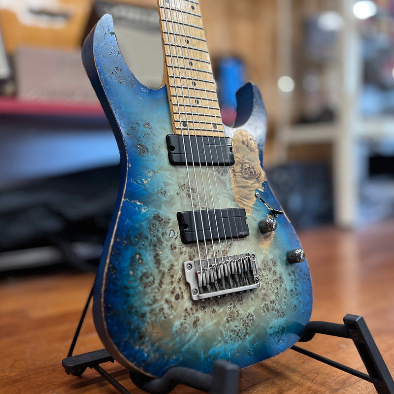 USED Ibanez RG852MPB Prestige Series 8-String Electric Guitar, Ghost Fleet Blue Burst w/ Case