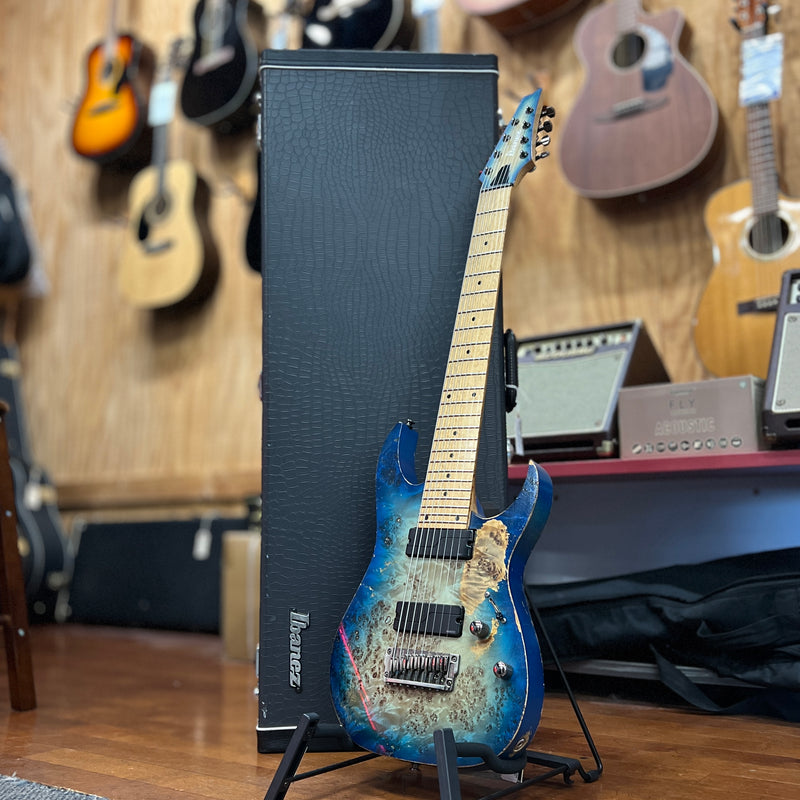 USED Ibanez RG852MPB Prestige Series 8-String Electric Guitar, Ghost Fleet Blue Burst w/ Case