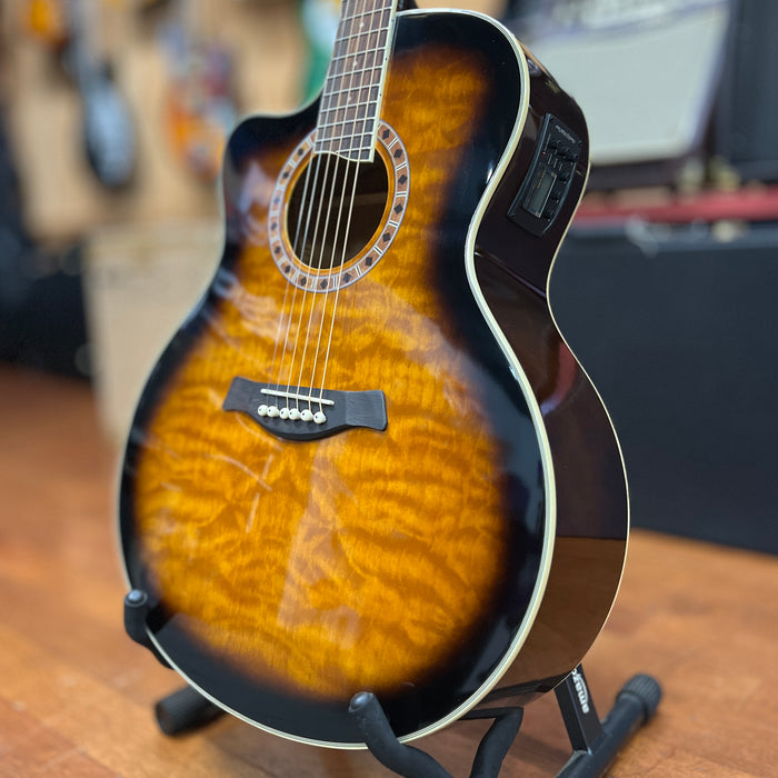 USED Jay Turser JTA-424QCET-LH Acoustic-Electric Guitar, Left-Handed, Tobacco Sunburst
