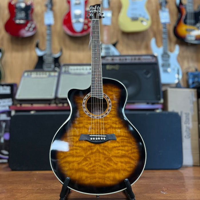 USED Jay Turser JTA-424QCET-LH Acoustic-Electric Guitar, Left-Handed, Tobacco Sunburst