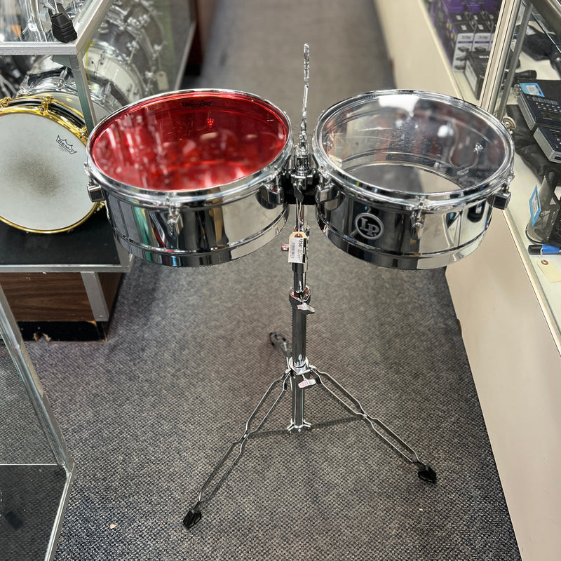 USED Latin Percussion LPA256 Timbales w/ Stand, 13" & 14"
