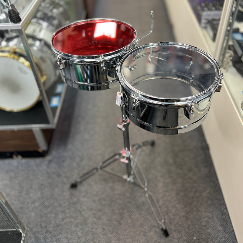USED Latin Percussion LPA256 Timbales w/ Stand, 13" & 14"