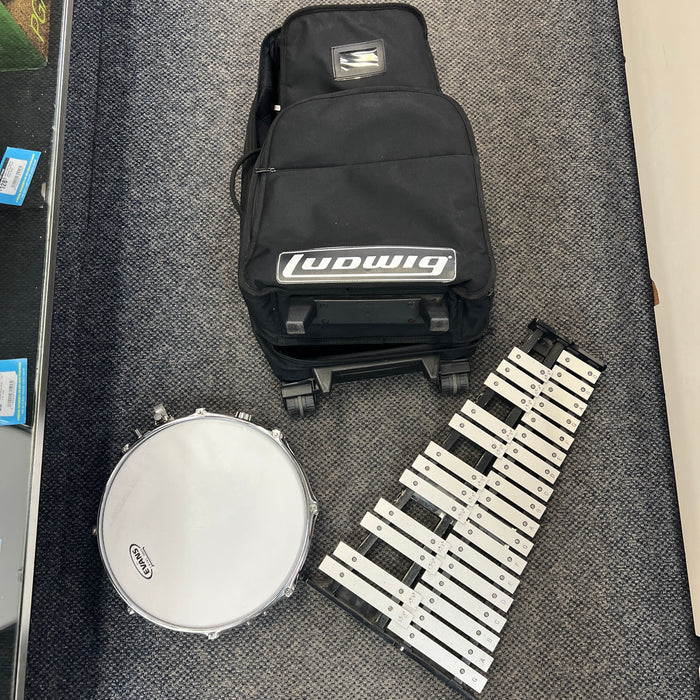 USED Ludwig Combo Snare & Bell Kit w/ Rolling Bag