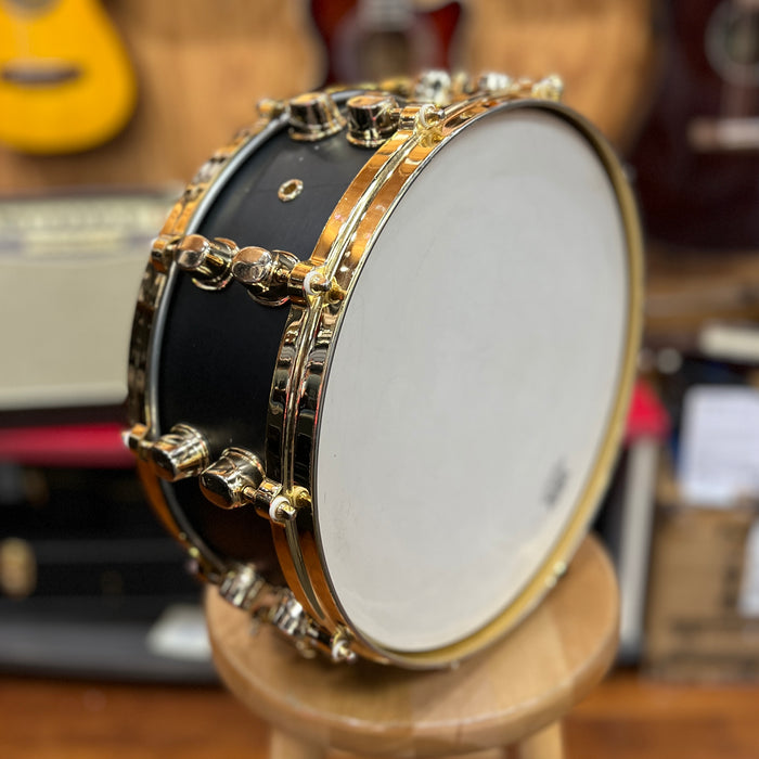USED Mapex Black Panther 14x5.5  Maple Snare in Flat Black with Brass Hardware