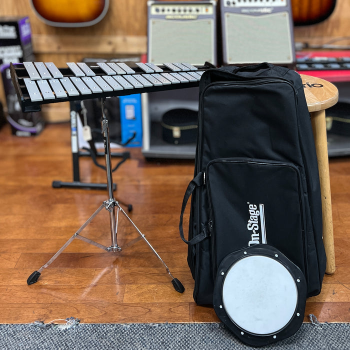 USED On-Stage BSK2500 Student Percussion Bell Kit with Roller Bag