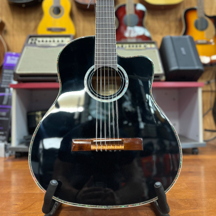 USED Ortega Pro RCE141BK Acoustic-Electric Nylon Guitar, Gloss Black w/ Bag