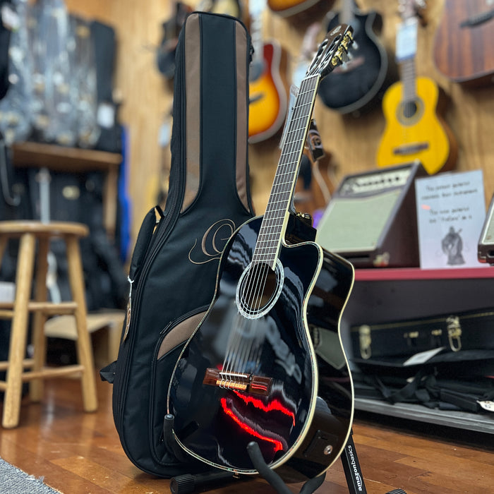 USED Ortega Pro RCE141BK Acoustic-Electric Nylon Guitar, Gloss Black w/ Bag