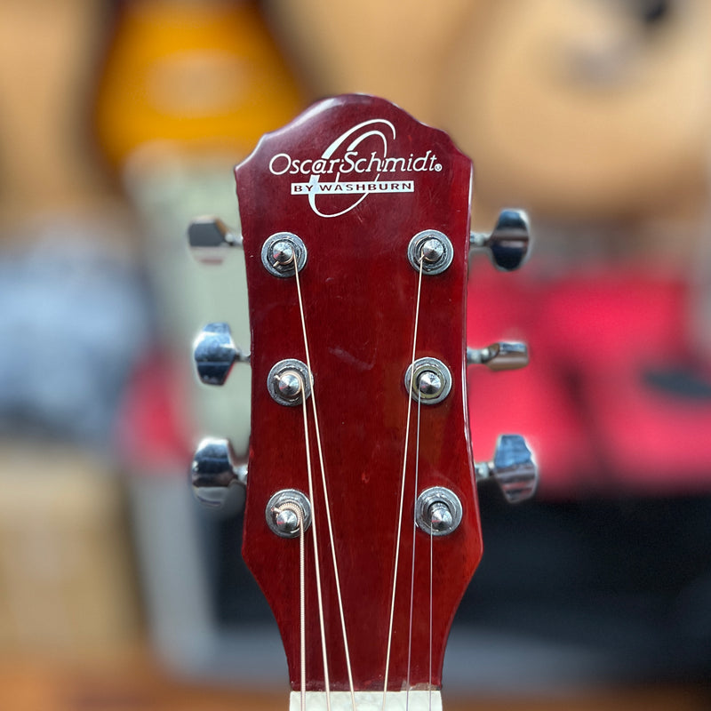 USED Oscar Schmidt OG10CEFTR Acoustic-Electric Guitar, Flame Trans Red