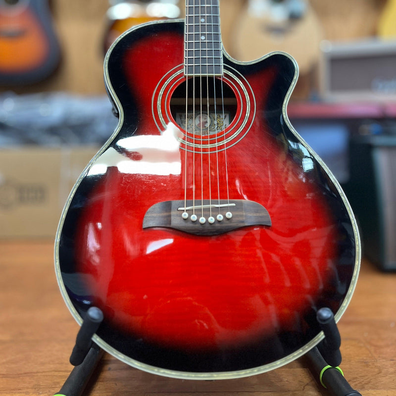 USED Oscar Schmidt OG10CEFTR Acoustic-Electric Guitar, Flame Trans Red