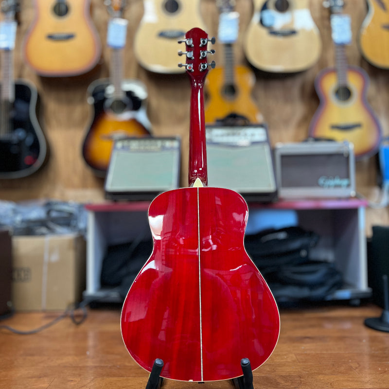 USED Oscar Schmidt OGHS TR 1/2 Size Dreadnought Acoustic Guitar, Transparent Red
