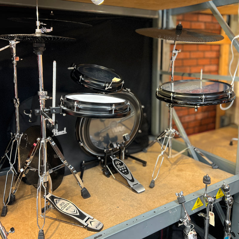 USED Pearl Compact Traveler 4-pc Drum Set w/ Bag & Evans dB One Low Volume 4-piece Cymbal Set-Dirt Cheep