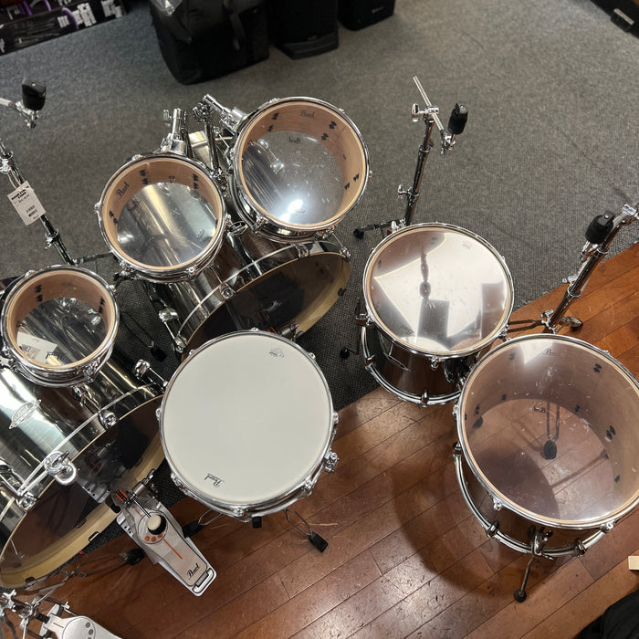 USED Pearl Export 8-Piece Double Bass Drum Kit w/ Hardware, Chrome Wrap