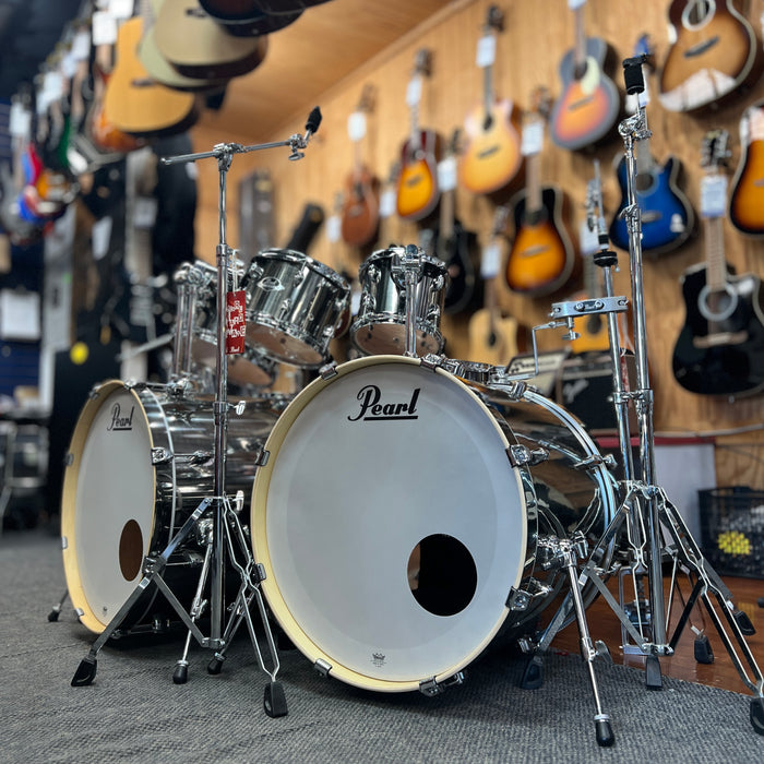 USED Pearl Export 8-Piece Double Bass Drum Kit w/ Hardware, Chrome Wrap