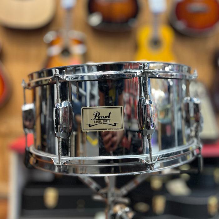USED Pearl Steel Shell Snare Drum Outfit w/ Bag and Stand