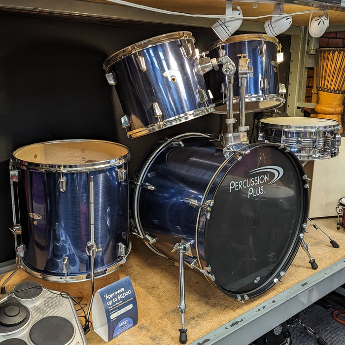 USED Percussion Plus 5-pc Acoustic Drum Set,  Blue Metallic