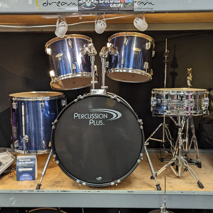 USED Percussion Plus 5-pc Acoustic Drum Set,  Blue Metallic
