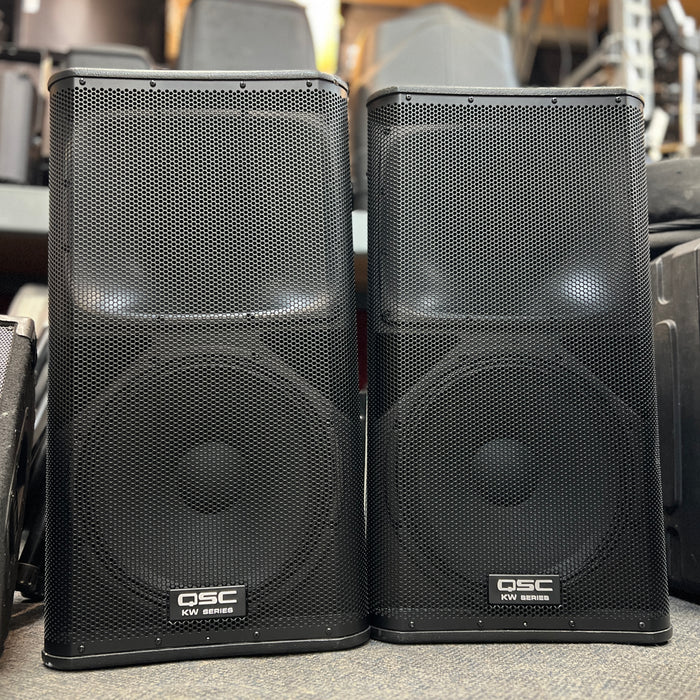 USED QSC KW152 15" 1,000W Active 2-Way Loudspeakers  PAIR w/ QSC Covers