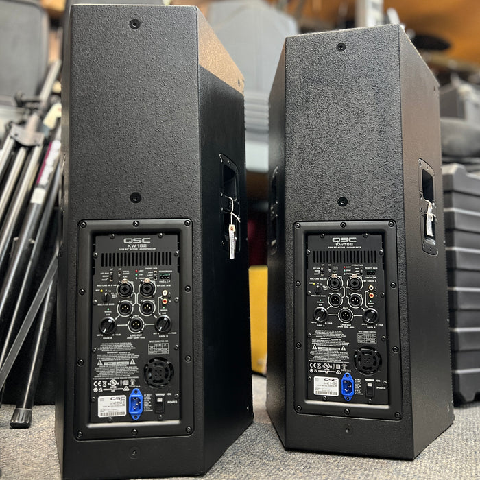 USED QSC KW152 15" 1,000W Active 2-Way Loudspeakers  PAIR w/ QSC Covers