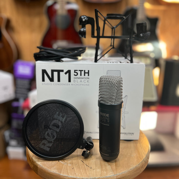 USED RØDE NT1 5th Generation Large-diaphragm Studio Condenser Microphone with XLR and USB Outputs, Shock Mount and Pop Filter