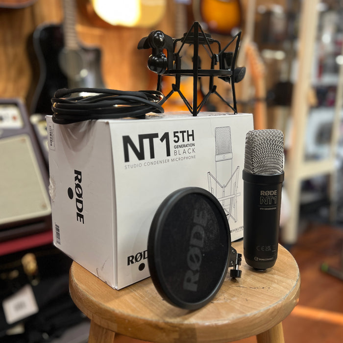 USED RØDE NT1 5th Generation Large-diaphragm Studio Condenser Microphone with XLR and USB Outputs, Shock Mount and Pop Filter