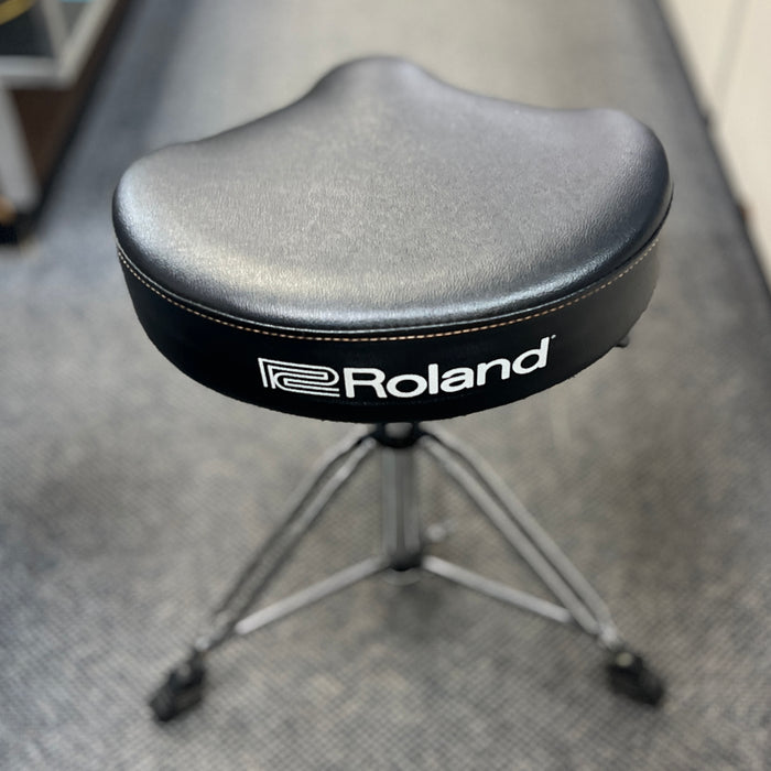 USED Roland Saddle Drum Throne with Rugged Vinyl Seat Top and Hydraulic Height Adjustment