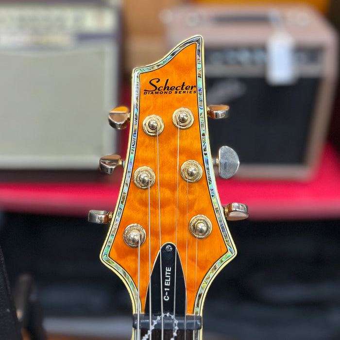 USED Schecter C-1 ELITE CARAMEL Solid Body Electric Guitar W/HSC