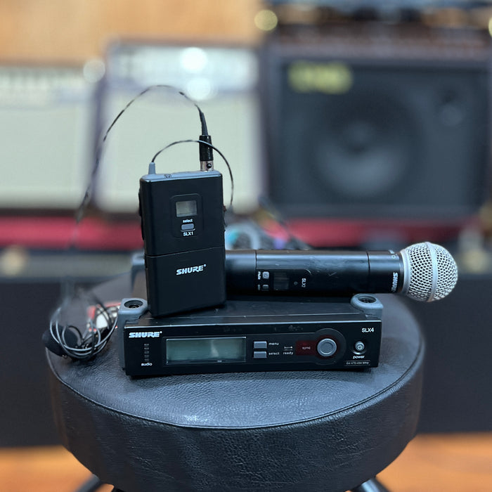 USED Shure SLX Wireless Set - SLX2/SM58 Handheld, SLX1 Lavalier, & SLX4 Receiver (G4 470Mhz to 494Mhz)