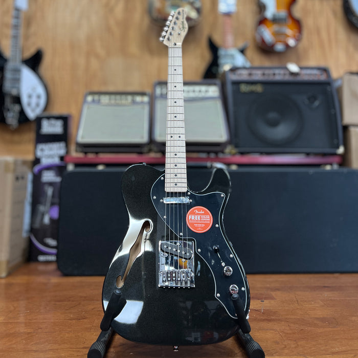 USED Squier FSR Affinity Series Telecaster Thinline Electric Guitar, Maple FB, Metallic Black