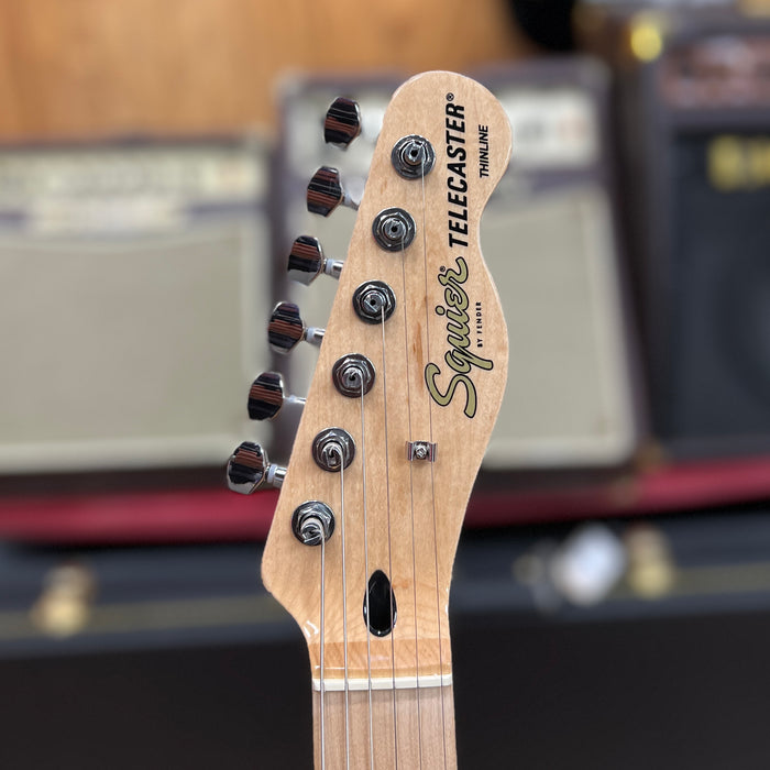 USED Squier FSR Affinity Series Telecaster Thinline Electric Guitar, Maple FB, Metallic Black