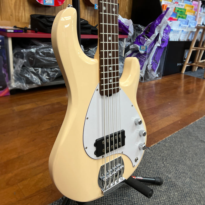 USED Sterling by Music Man StingRay Ray5 5-String Electric Bass, Vintage Cream