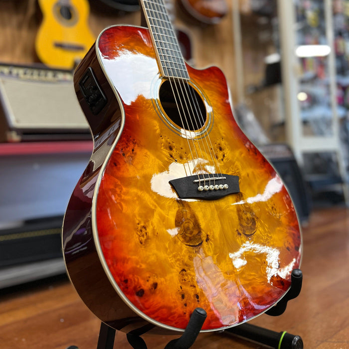 USED Washburn Deep Forest Burl 6 String Acoustic-Electric Guitar, Amber Fade