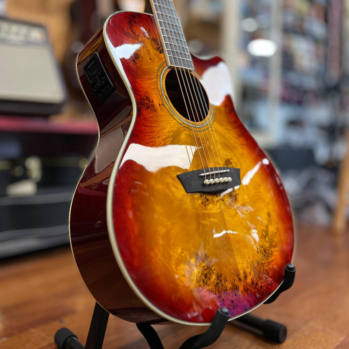 USED Washburn Deep Forest Burl 6 String Acoustic-Electric Guitar, Amber Fade