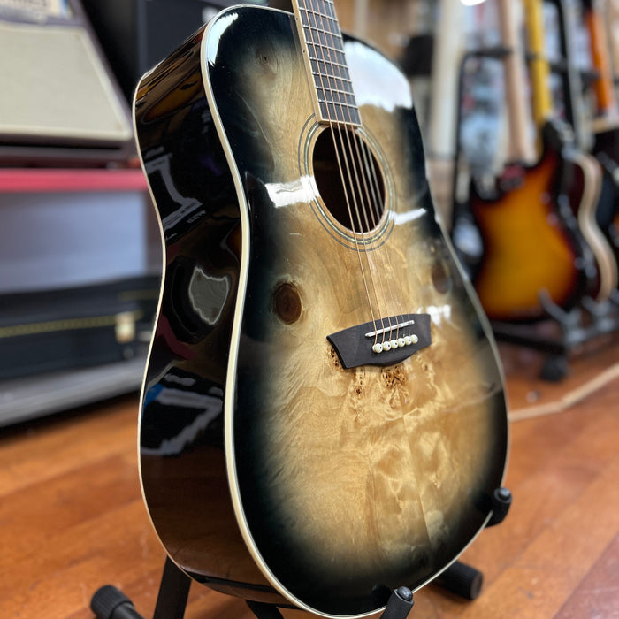 USED Washburn Deep Forest Burl Dreadnought Acoustic Guitar