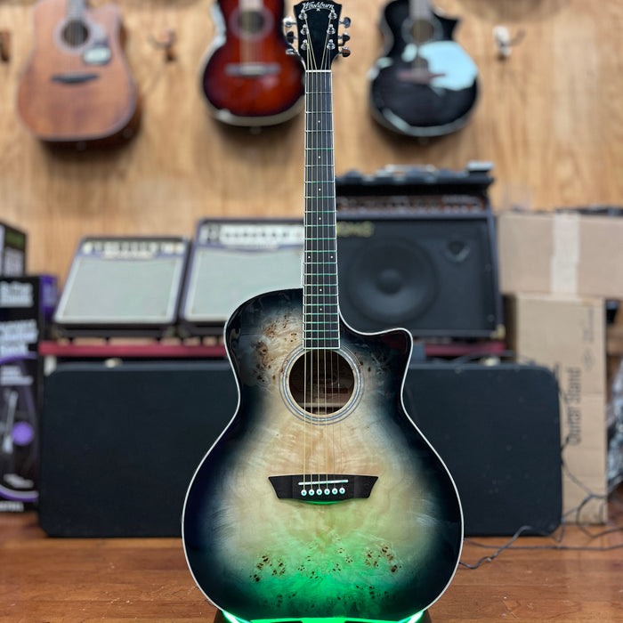 USED Washburn Deep Forest Spalted Maple Acoustic-Electric Guitar, Black Fade