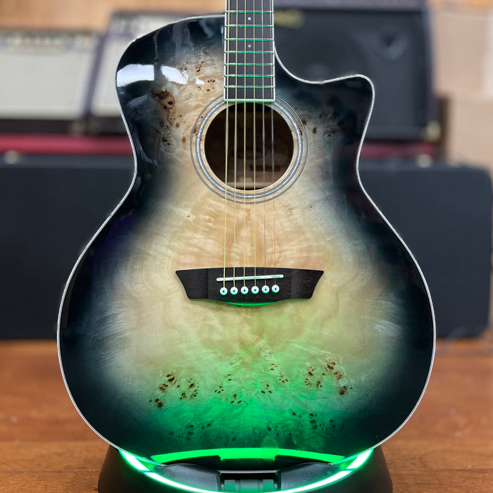 USED Washburn Deep Forest Spalted Maple Acoustic-Electric Guitar, Black Fade