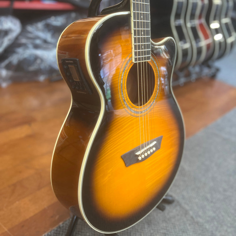 USED Washburn EA15ATB Festival Mini Jumbo: Flame Maple Top, Tobacco Burst Finish