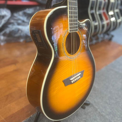 USED Washburn EA15ATB Festival Mini Jumbo: Flame Maple Top, Tobacco Burst Finish-Dirt Cheep