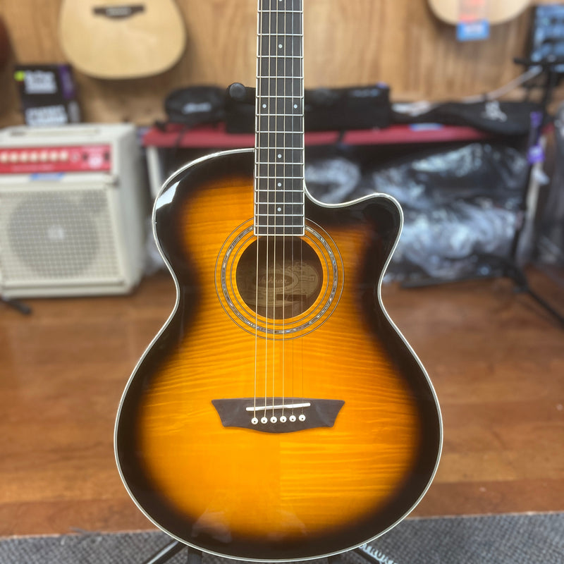 USED Washburn EA15ATB Festival Mini Jumbo: Flame Maple Top, Tobacco Burst Finish