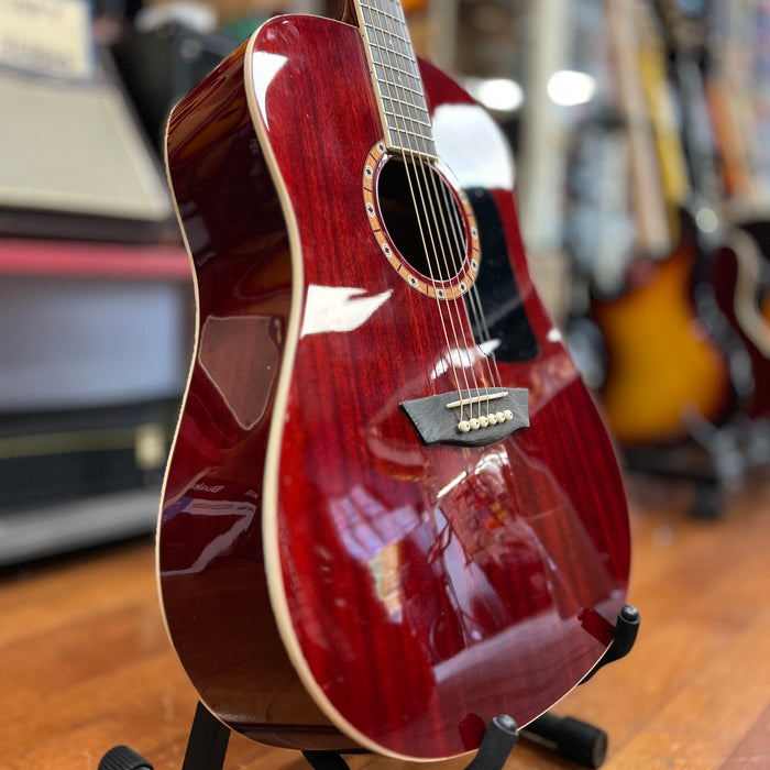 USED Washburn WD100DL Dreadnought Mahogany Acoustic Guitar, Transparent Wine Red