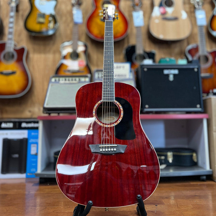 USED Washburn WD100DL Dreadnought Mahogany Acoustic Guitar, Transparent Wine Red