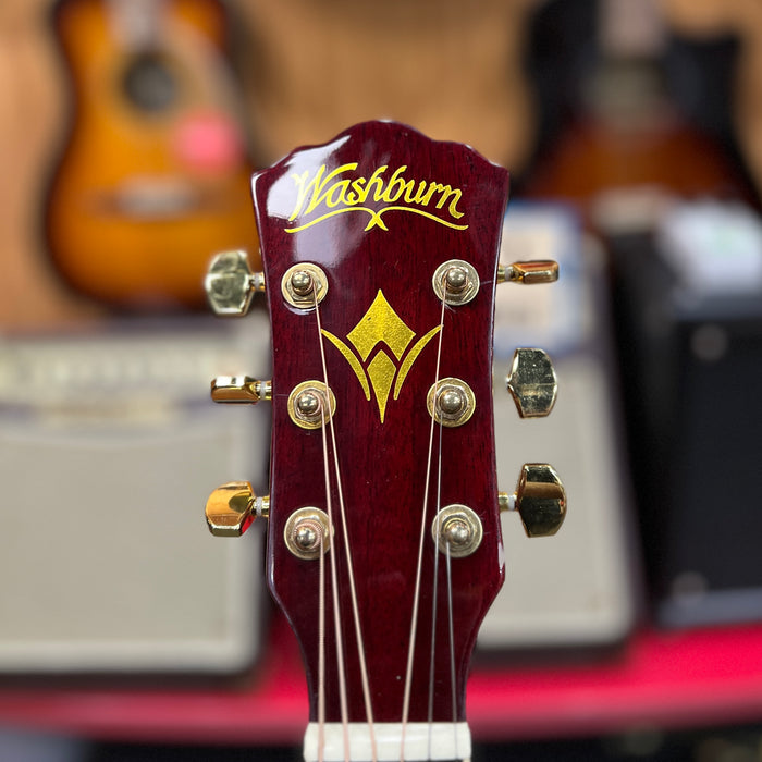 USED Washburn WD100DL Dreadnought Mahogany Acoustic Guitar, Transparent Wine Red