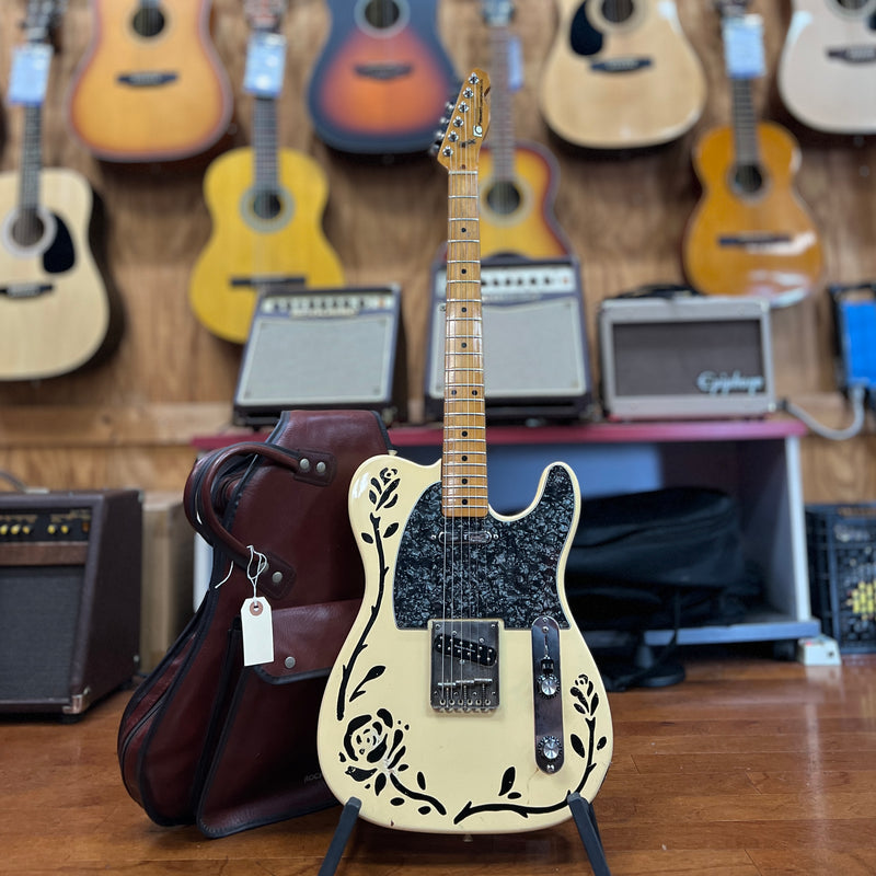 VINTAGE Fernandes Stone Logo Telecaster MIJ - Jet Black Roses Tour Guitar