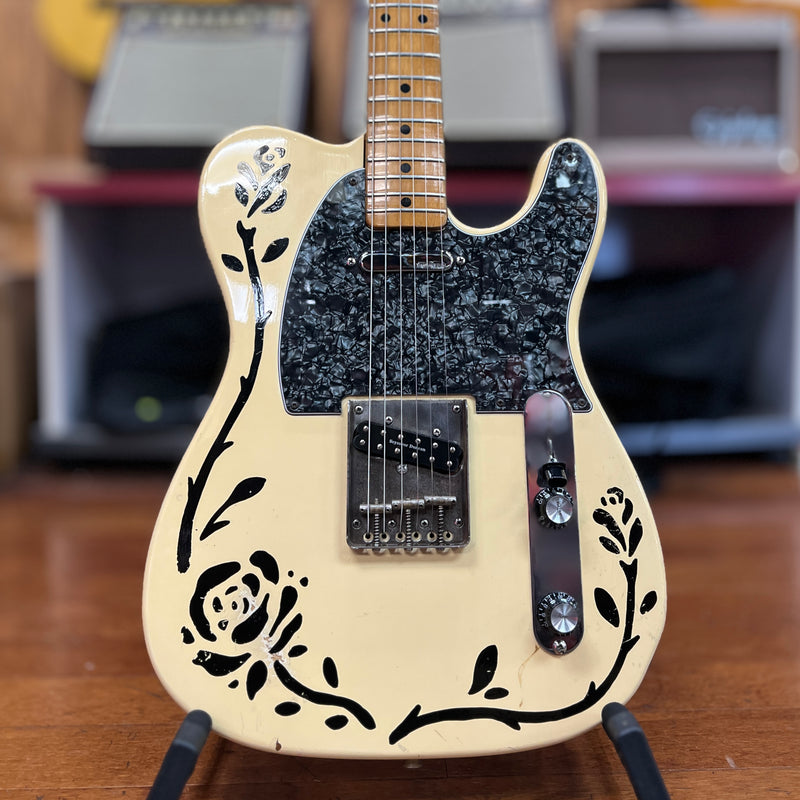 VINTAGE Fernandes Stone Logo Telecaster MIJ - Jet Black Roses Tour Guitar