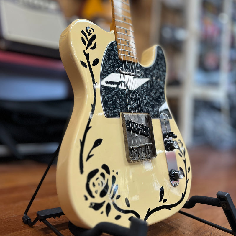 VINTAGE Fernandes Stone Logo Telecaster MIJ - Jet Black Roses Tour Guitar