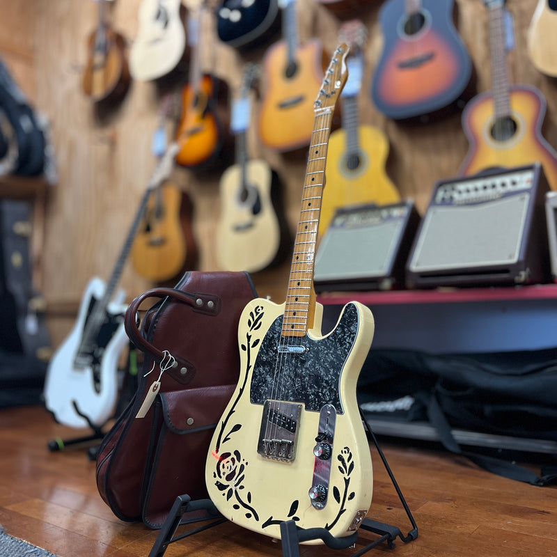 VINTAGE Fernandes Stone Logo Telecaster MIJ - Jet Black Roses Tour Guitar
