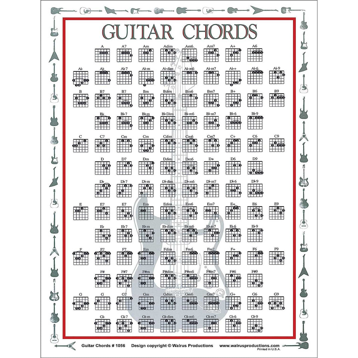 Mini Guitar Chord Chart Poster Laminated Guitar, 57% OFF