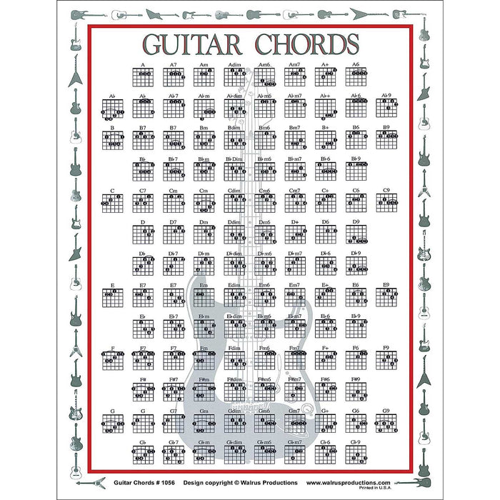 Walrus Productions #1056 Mini Laminated Guitar Chords Chart