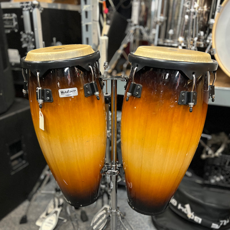 USED Headliner Percussion Thailand Conga Set Vintage Burst w/ Double Stand 9.7 inch 9in